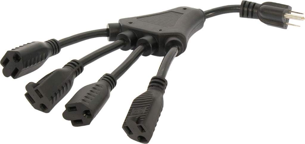 16 AWG 1-to-4 Power Cord Splitter NEMA 5-15P 4 NEMA 5-15R Black 1FT