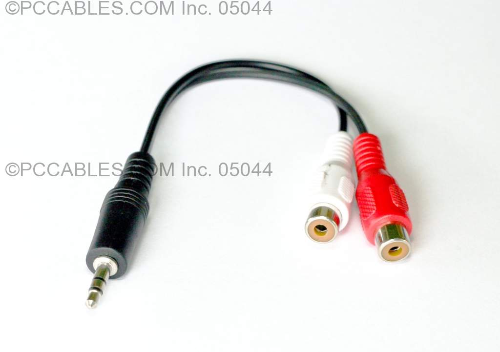 3.5mm STEREO JACK PLUG M TO 2 RCA F CABLE 6IN
