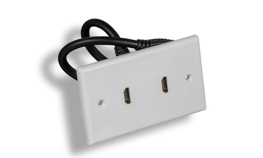 HDMI Wall Plate 2-PORT Decora-White with Cable
