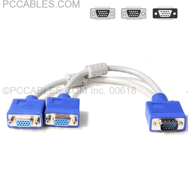 SVGA PORT To TWO MONITOR 6IN SVGA SPLITTER CABLE HD15 M-F-F