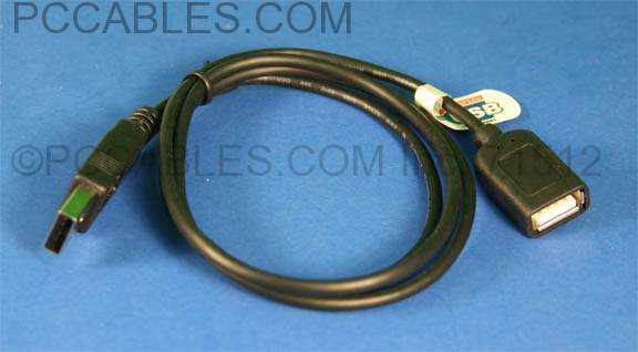USB 2.0 Extension Cable Black 3ft A-Male to A-Female