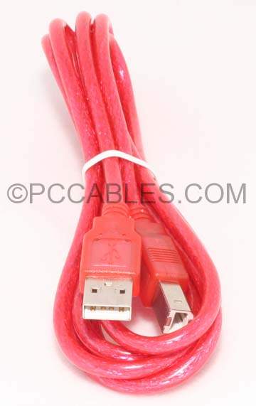 USB Cable Translucent Red A to B 6FT