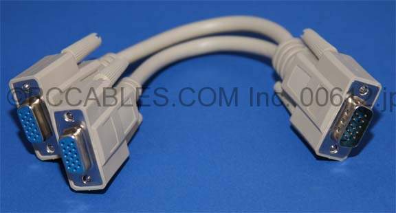VGA PORT To TWO MONITOR 6IN VGA SPLITTER CABLE HD15 M-F-F