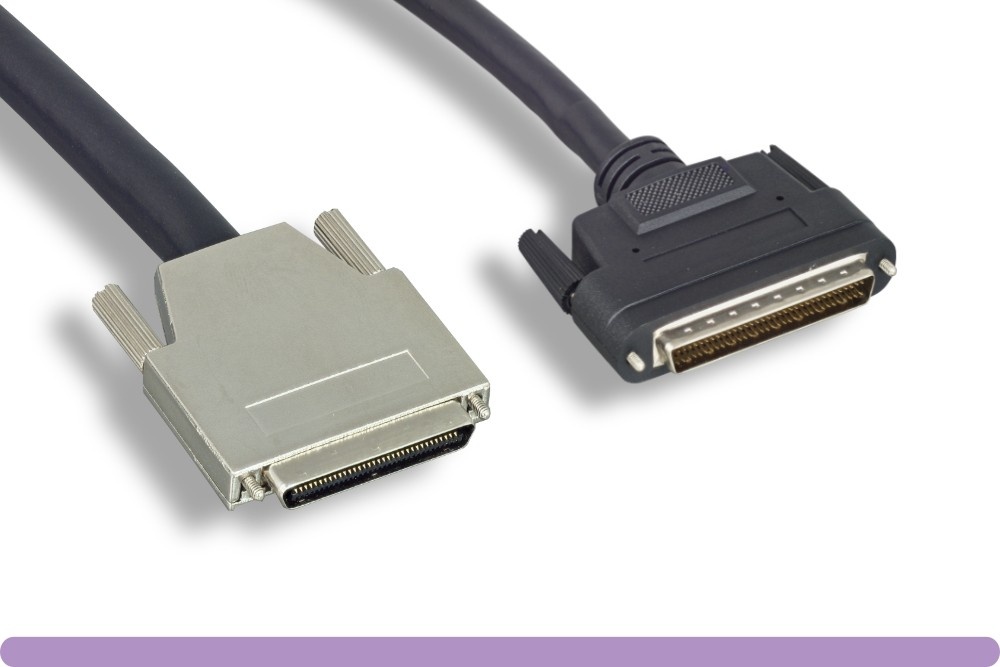 3FT SCSI-V VHDCI68-M 0.8mm to SCSI-III HPDB68-M  Thumb Screws Cable front view