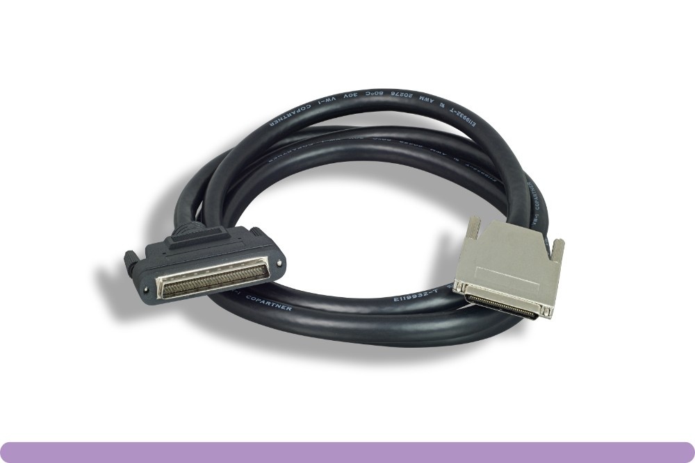 3FT SCSI-V VHDCI68-M 0.8mm to SCSI-III HPDB68-M  Thumb Screws Cable top view