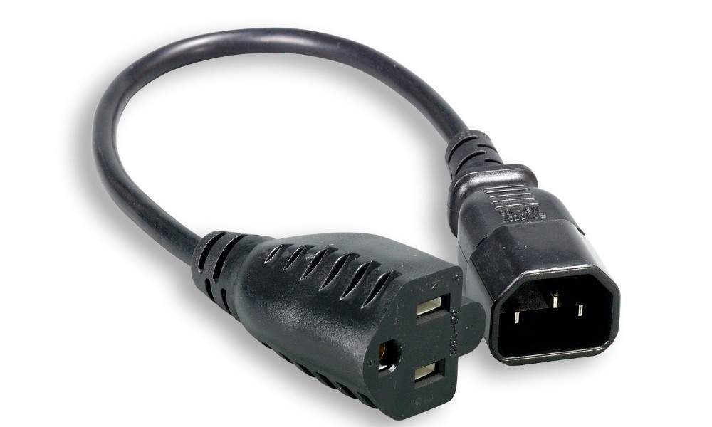1 FT IEC320 C14 Male To 3 Prong NEMA 5 15 Outlet Female Power Cord 