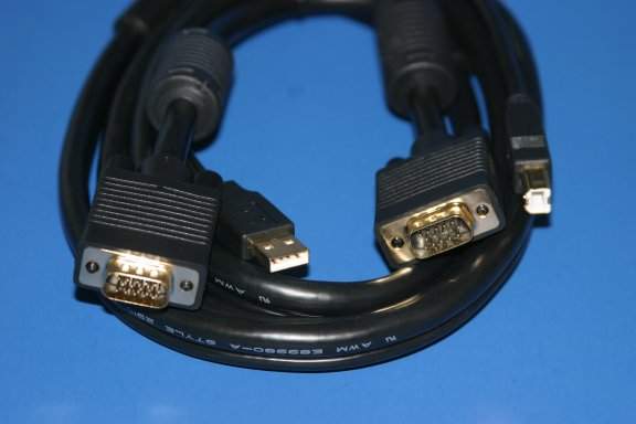 10FT Video HD15 Male to Male USB Type A Male to USB Type B Male KVM CABLE