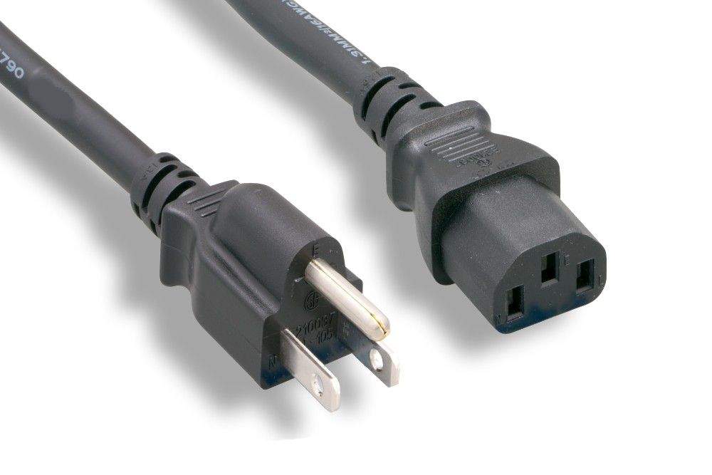 15FT Universal 3 Prong AC Power Cord Cable Black 18AWG Computer Printer Monitor