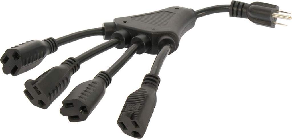 16 AWG 1-to-4 Power Cord Splitter - NEMA 5-15P to 4 NEMA 5-15R, TAA Compliant, Black 1FT