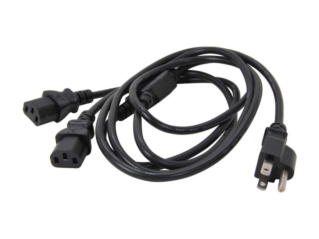 6ft Standard Y Computer Power Cord NEMA 5-15P to 2x C13 Splitter