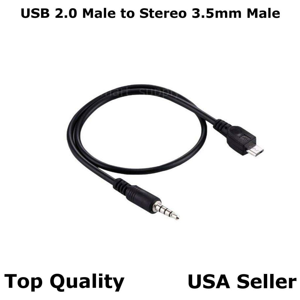 Micro USB 2.0 Male to Stereo 3.5mm Car AUX Audio Cable Insignia Android 3FT 1M