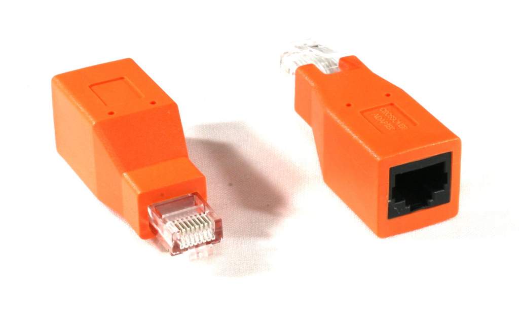 Cat6/Cat5e Ethernet RJ45 Adapter Crossover to Connect 2 Computers with a Standard LAN Cable 